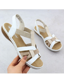 Komfortowe sandały damskie wsuwane na gumki białe rieker 65918-81 2