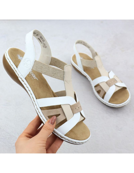 Komfortowe sandały damskie wsuwane na gumki białe rieker 65918-81