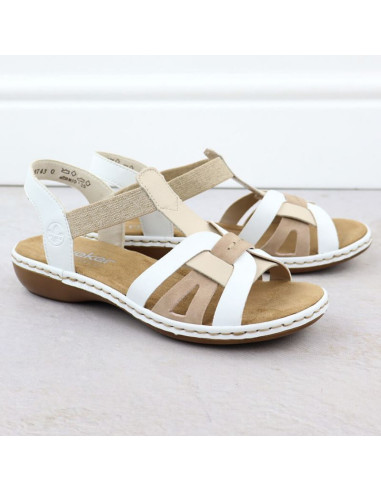 Komfortowe sandały damskie wsuwane na gumki białe rieker 65918-81