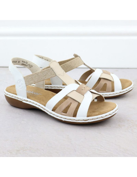 Komfortowe sandały damskie wsuwane na gumki białe rieker 65918-81