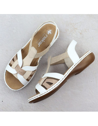 Komfortowe sandały damskie wsuwane na gumki białe rieker 65918-81