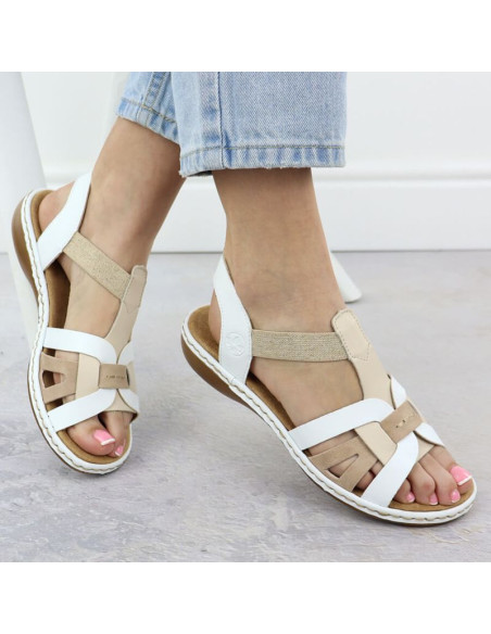 Komfortowe sandały damskie wsuwane na gumki białe rieker 65918-81