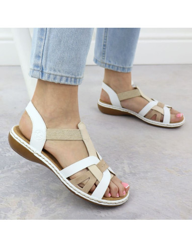 Komfortowe sandały damskie wsuwane na gumki białe rieker 65918-81