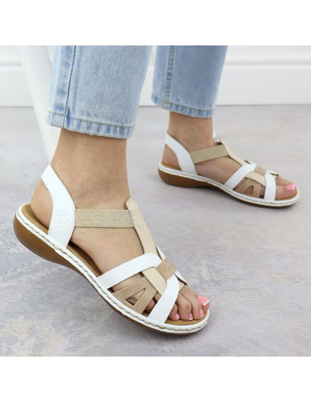 Komfortowe sandały damskie wsuwane na gumki białe rieker 65918-81