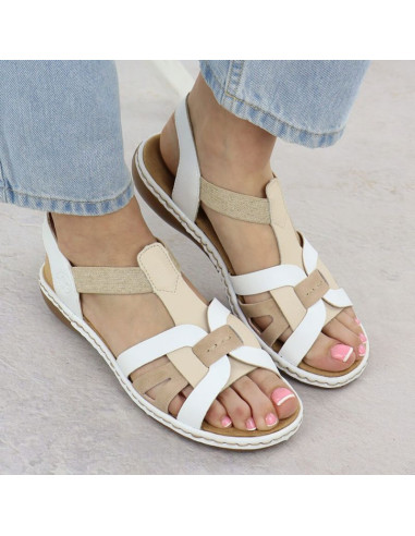 Komfortowe sandały damskie wsuwane na gumki białe rieker 65918-81