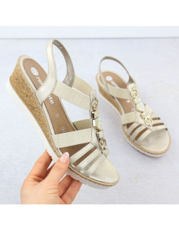 Sandały damskie na koturnie z gumkami złote remonte r6264-91