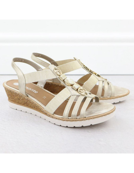 Sandały damskie na koturnie z gumkami złote remonte r6264-91