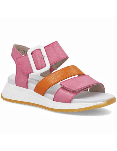 Skórzane sandały damskie na podwyższeniu różowe rieker  w2950-31