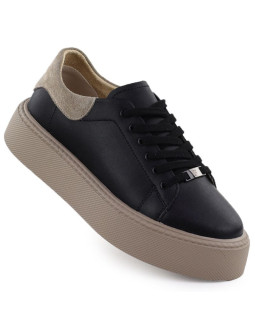 Skórzane półbuty sportowe damskie na platformie czarne filippo dp6119