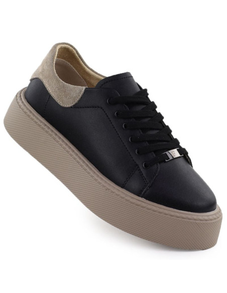 Skórzane półbuty sportowe damskie na platformie czarne filippo dp6119