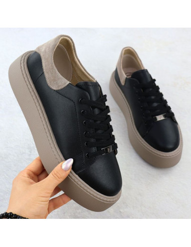 Skórzane półbuty sportowe damskie na platformie czarne filippo dp6119