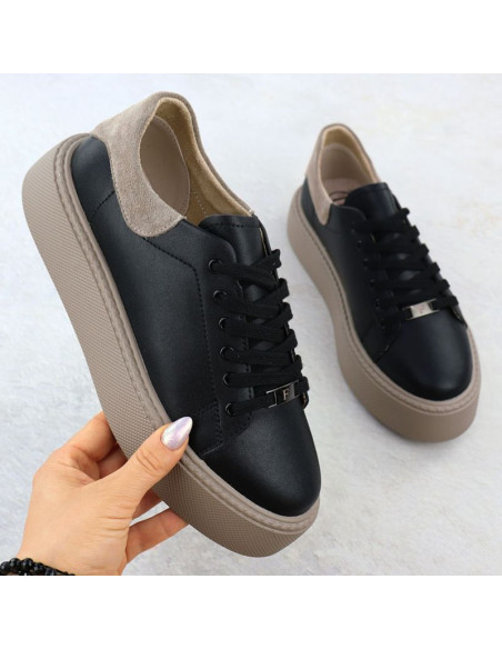 Skórzane półbuty sportowe damskie na platformie czarne filippo dp6119