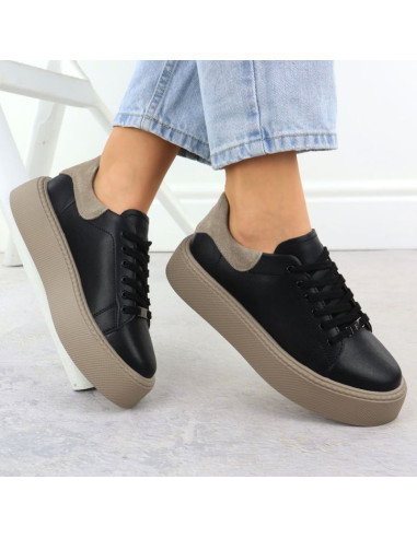 Skórzane półbuty sportowe damskie na platformie czarne filippo dp6119