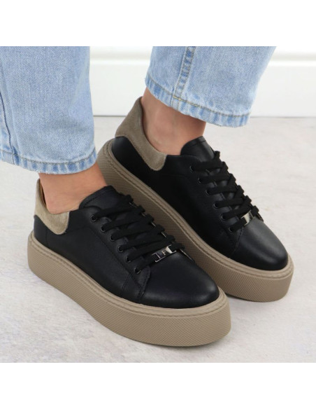 Skórzane półbuty sportowe damskie na platformie czarne filippo dp6119