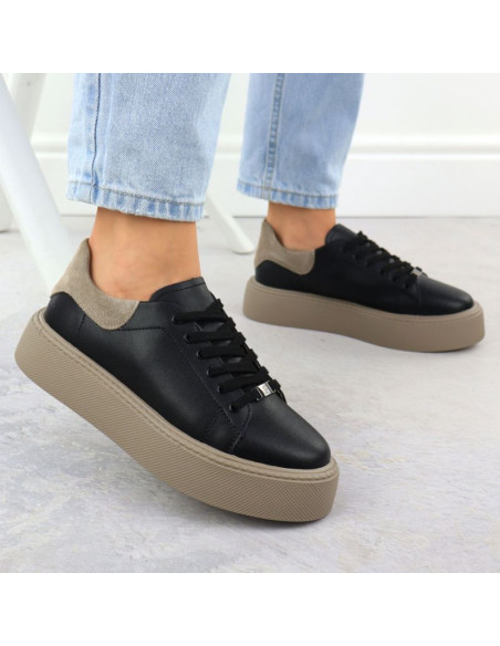 Skórzane półbuty sportowe damskie na platformie czarne filippo dp6119