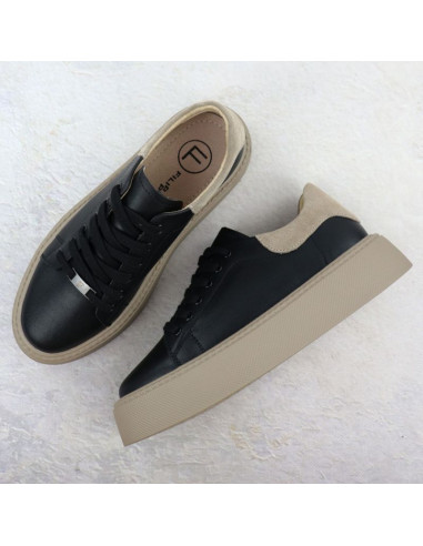 Skórzane półbuty sportowe damskie na platformie czarne filippo dp6119