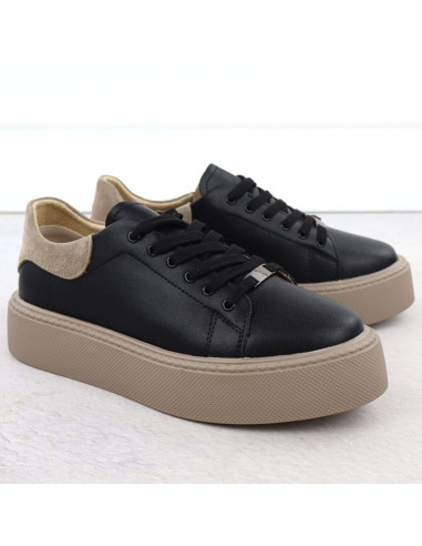 Skórzane półbuty sportowe damskie na platformie czarne filippo dp6119