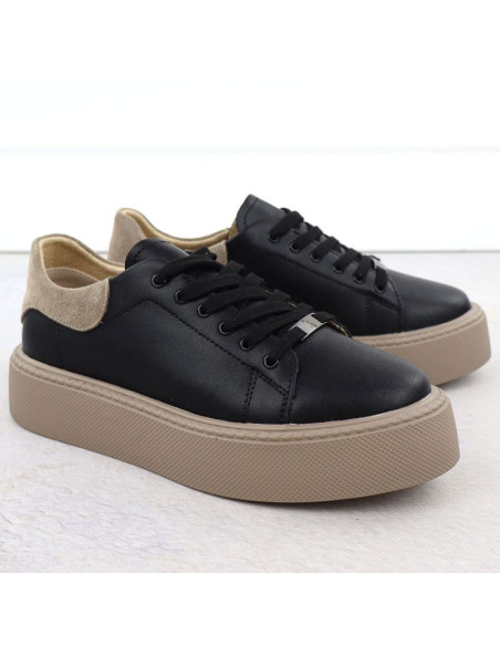 Skórzane półbuty sportowe damskie na platformie czarne filippo dp6119