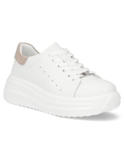 Skórzane półbuty damskie na platformie białe filippo dp6739