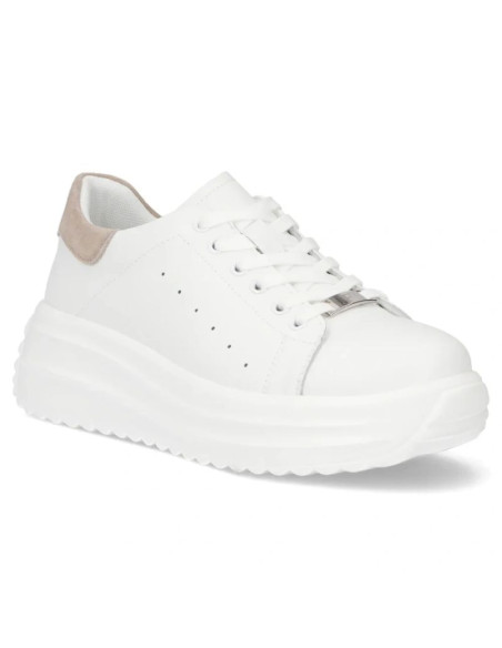 Skórzane półbuty damskie na platformie białe filippo dp6739