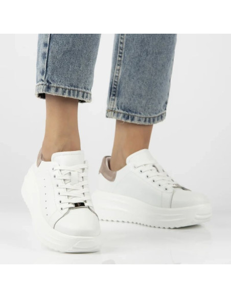 Skórzane półbuty damskie na platformie białe filippo dp6739