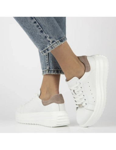 Skórzane półbuty damskie na platformie białe filippo dp6739