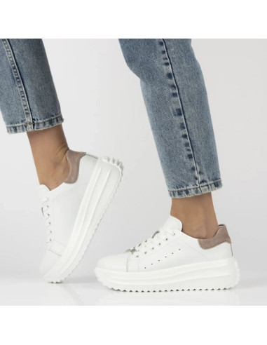 Skórzane półbuty damskie na platformie białe filippo dp6739