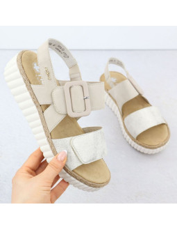 Sandały damskie na koturnie beżowe rieker 69260-60