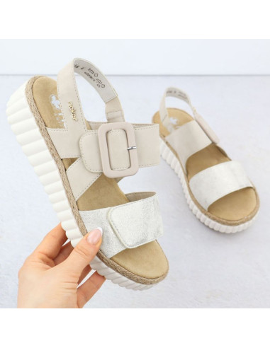 Sandały damskie na koturnie beżowe rieker 69260-60