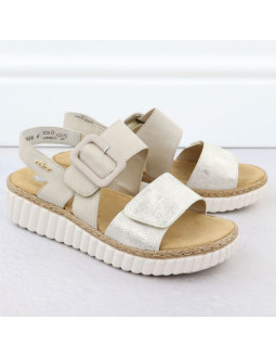 Sandały damskie na koturnie beżowe rieker 69260-60 2