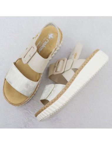 Sandały damskie na koturnie beżowe rieker 69260-60