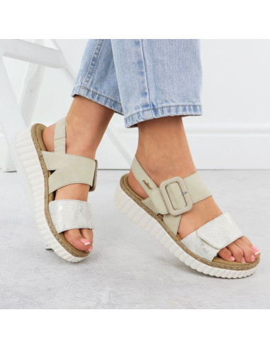 Sandały damskie na koturnie beżowe rieker 69260-60