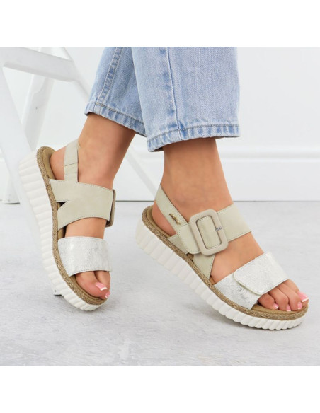 Sandały damskie na koturnie beżowe rieker 69260-60