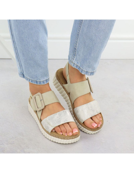 Sandały damskie na koturnie beżowe rieker 69260-60