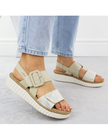 Sandały damskie na koturnie beżowe rieker 69260-60