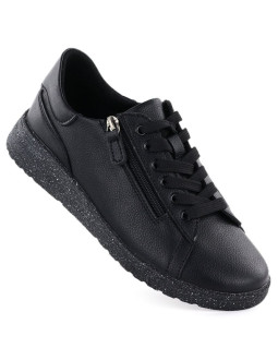 Skórzane półbuty damskie na podwyższeniu czarne jezzi 138