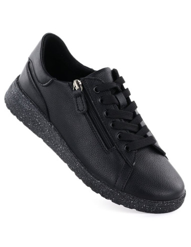 Skórzane półbuty damskie na podwyższeniu czarne jezzi 138