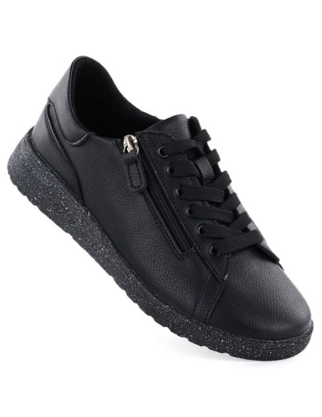 Skórzane półbuty damskie na podwyższeniu czarne jezzi 138