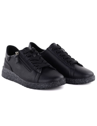 Skórzane półbuty damskie na podwyższeniu czarne jezzi 138