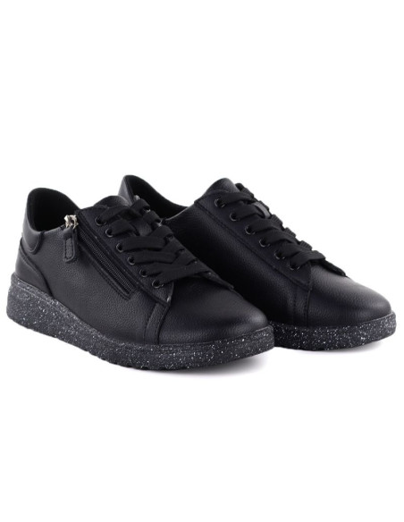 Skórzane półbuty damskie na podwyższeniu czarne jezzi 138