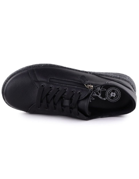 Skórzane półbuty damskie na podwyższeniu czarne jezzi 138