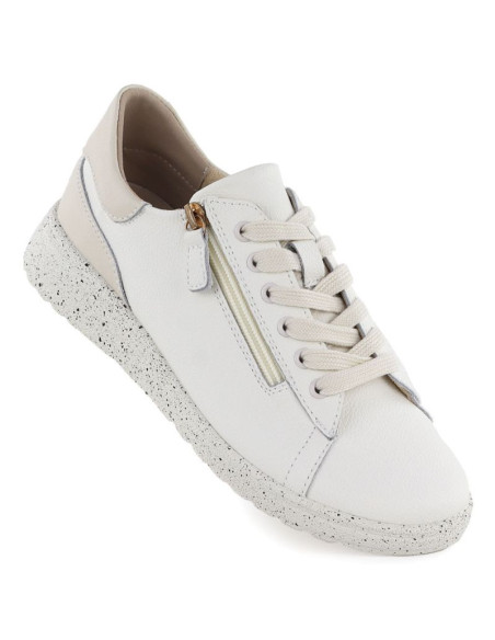 Skórzane półbuty damskie na podwyższeniu beżowe jezzi 138