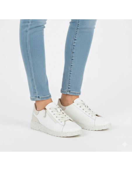 Skórzane półbuty damskie na podwyższeniu beżowe jezzi 138