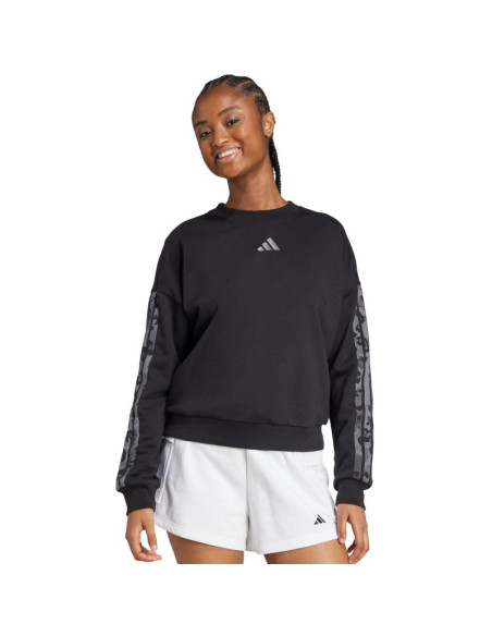 Bluza damska adidas animal print 3-stripes french terry sweatshirt czarna jm1835