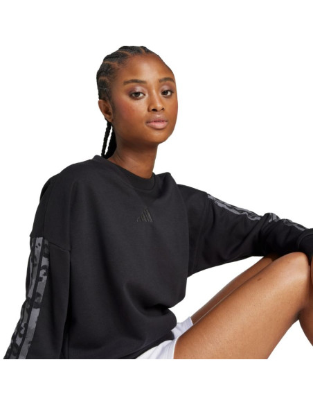 Bluza damska adidas animal print 3-stripes french terry sweatshirt czarna jm1835