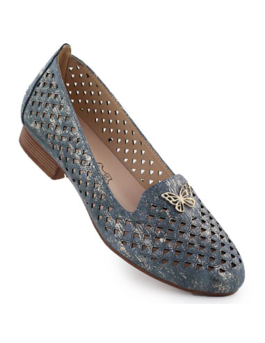 Półbuty damskie ażurowe na niskim obcasie niebieskie m.daszyński sa222-3