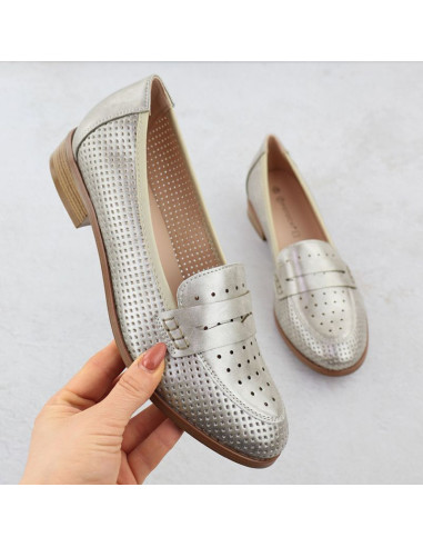 Półbuty damskie lordsy ażurowe metaliczne złote potocki 12581