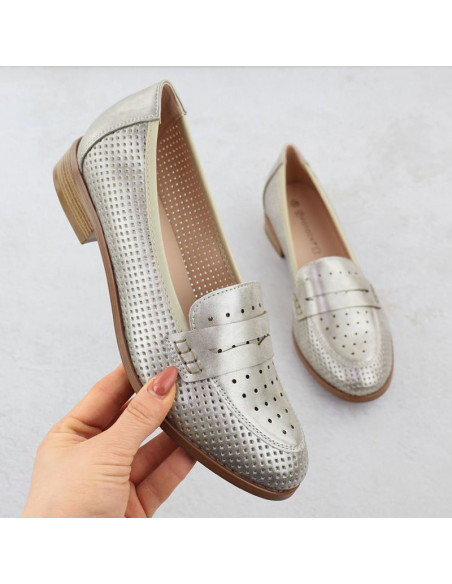 Półbuty damskie lordsy ażurowe metaliczne złote potocki 12581