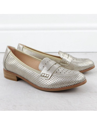 Półbuty damskie lordsy ażurowe metaliczne złote potocki 12581