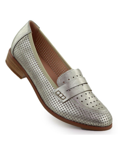 Półbuty damskie lordsy ażurowe metaliczne złote potocki 12581